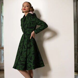 RainSisters Fit and Flare Coat, Pleated Skirt: Forest Flower